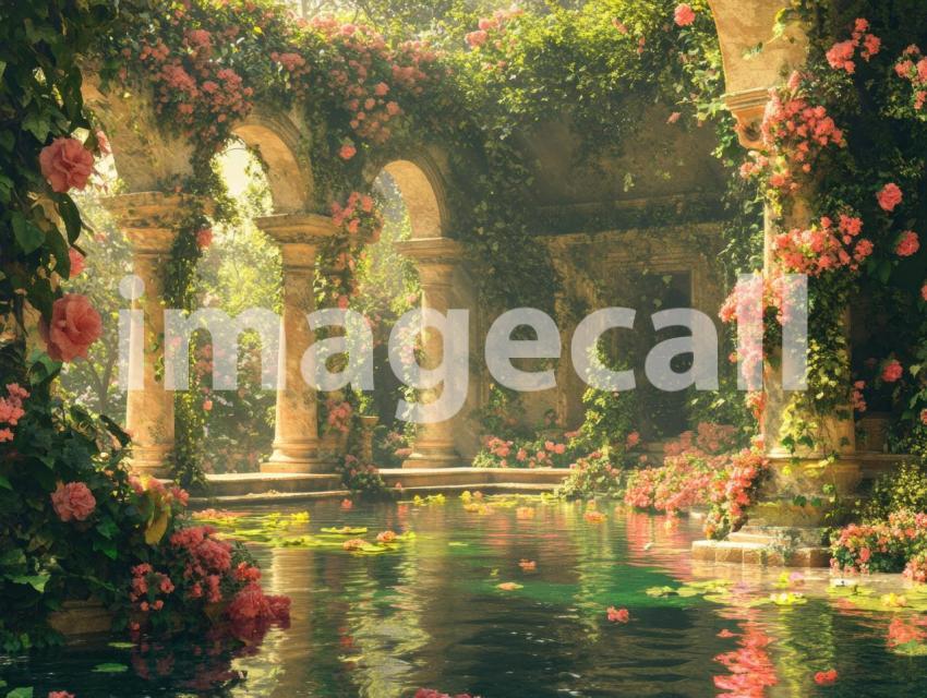 FN0010   Enchanted Romantic Garden Pool (3)  Destiny Backdrops