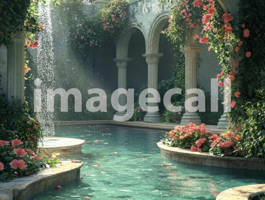 FN0010   Enchanted Romantic Garden Pool (1)  Destiny Backdrops