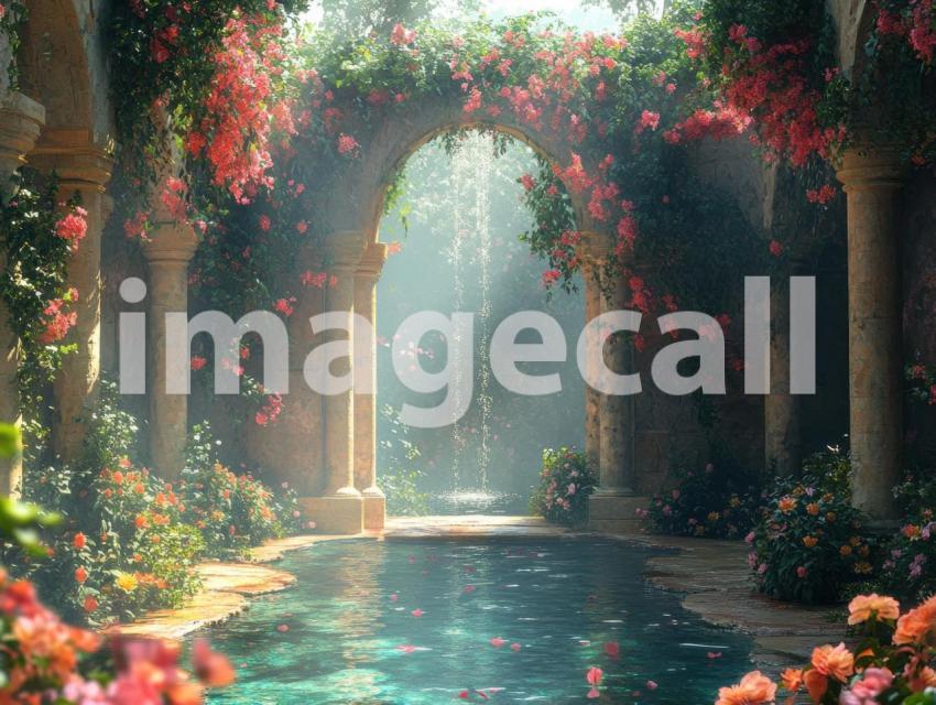 FN0010   Enchanted Romantic Garden Pool (8)  Destiny Backdrops