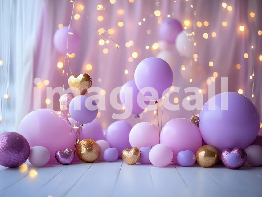 CB0003   Pastel Purple Gold Balloon Celebration (4)  Destiny Backdrops