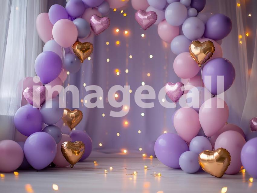 CB0003   Pastel Purple Gold Balloon Celebration (3)  Destiny Backdrops