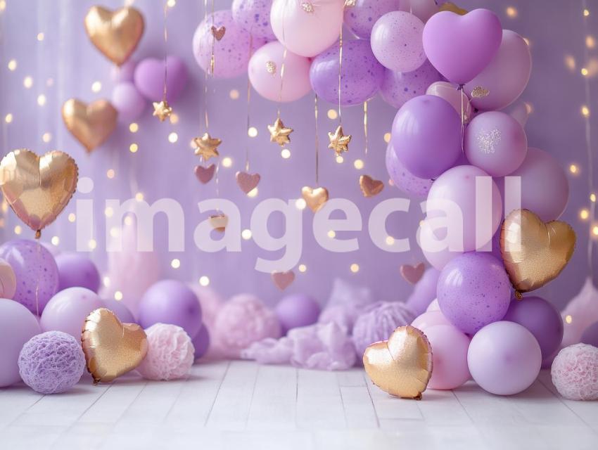 CB0003   Pastel Purple Gold Balloon Celebration (14)  Destiny Backdrops