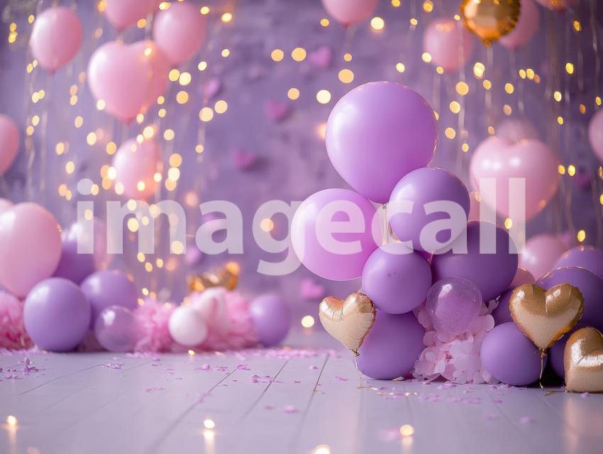 CB0003   Pastel Purple Gold Balloon Celebration (12)  Destiny Backdrops