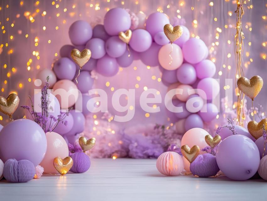 CB0003   Pastel Purple Gold Balloon Celebration (6)  Destiny Backdrops