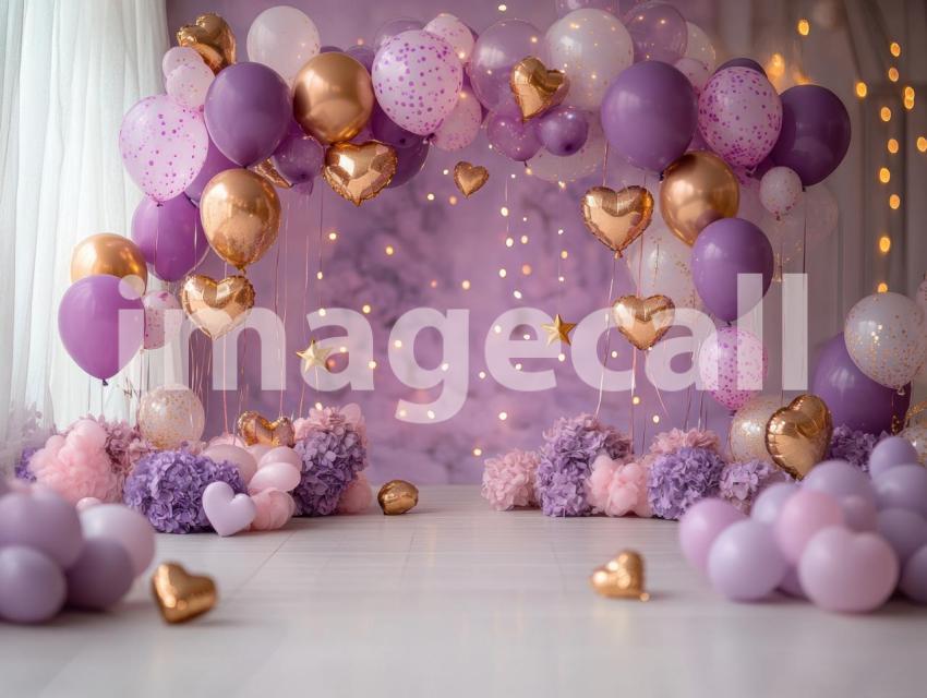 CB0003   Pastel Purple Gold Balloon Celebration (11)  Destiny Backdrops