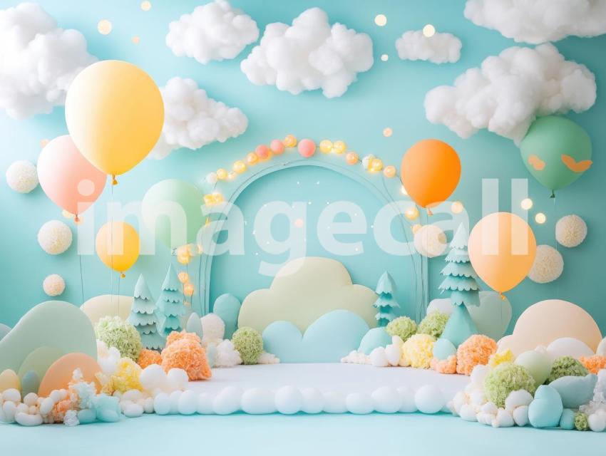CB0005   Pastel Blue Colored Balloon Celebration (8)  Destiny Backdrops