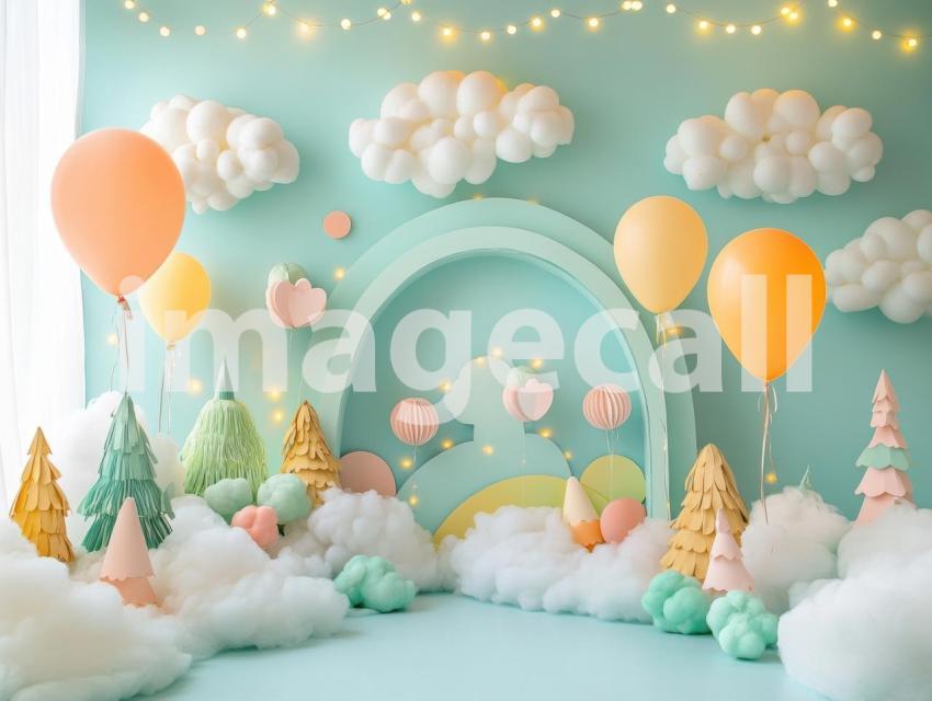 CB0005   Pastel Blue Colored Balloon Celebration (6)  Destiny Backdrops