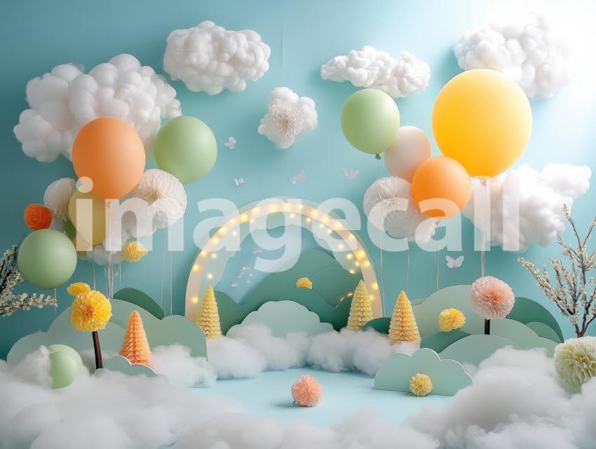 CB0005   Pastel Blue Colored Balloon Celebration (4)  Destiny Backdrops