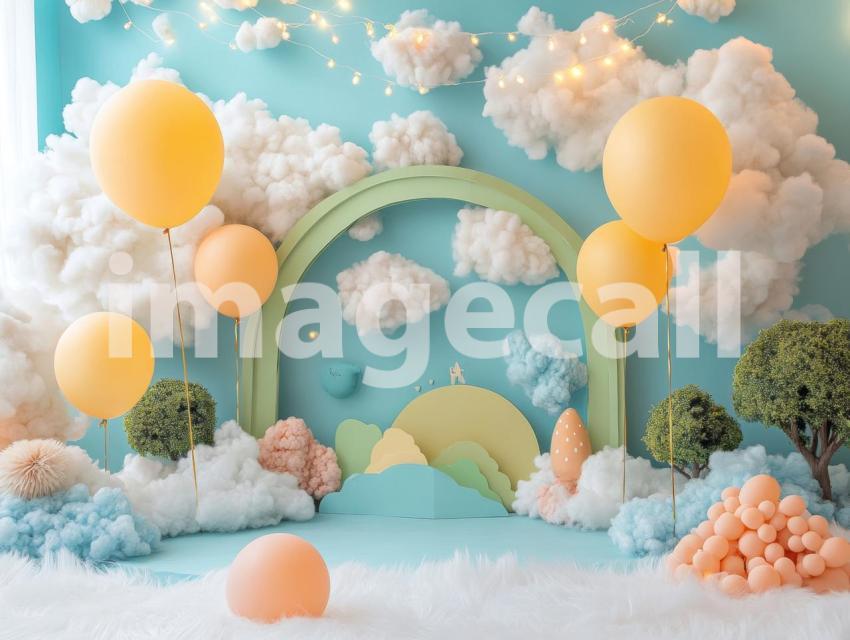 CB0005   Pastel Blue Colored Balloon Celebration (18)  Destiny Backdrops