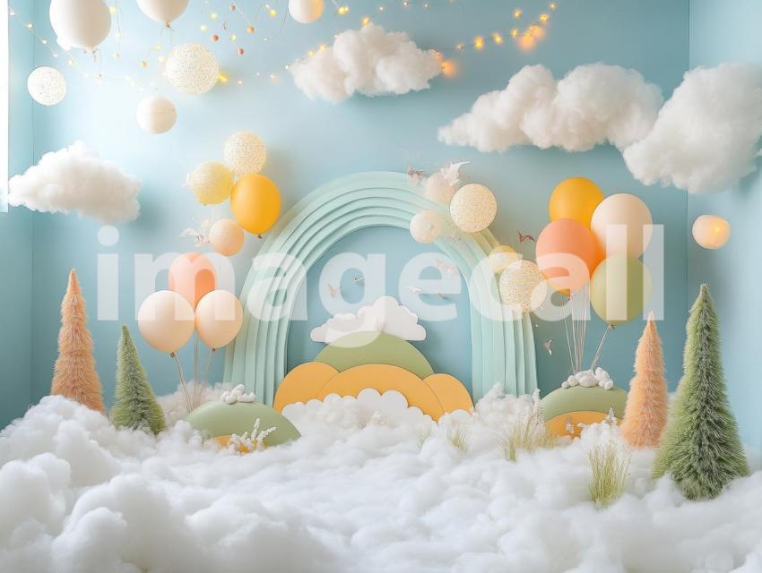 CB0005   Pastel Blue Colored Balloon Celebration (16)  Destiny Backdrops