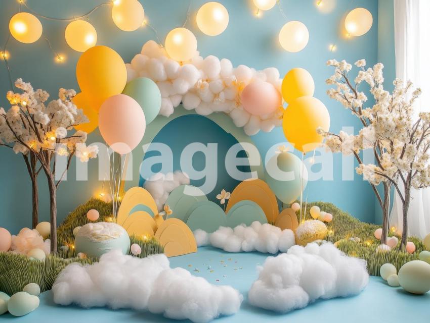 CB0005   Pastel Blue Colored Balloon Celebration (17)  Destiny Backdrops