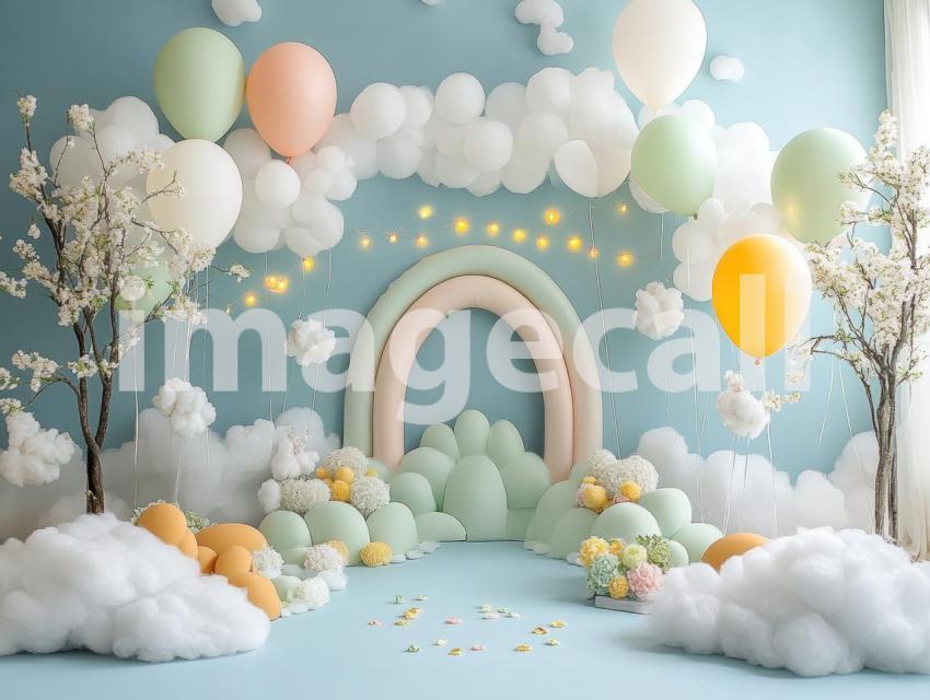 CB0005   Pastel Blue Colored Balloon Celebration (14)  Destiny Backdrops