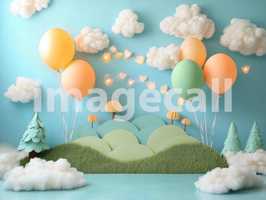 CB0005   Pastel Blue Colored Balloon Celebration (13)  Destiny Backdrops