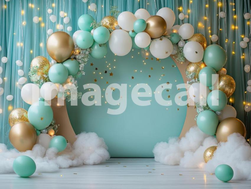 CB0002   Pastel Blue Gold Balloon Celebration (17)  Destiny Backdrops