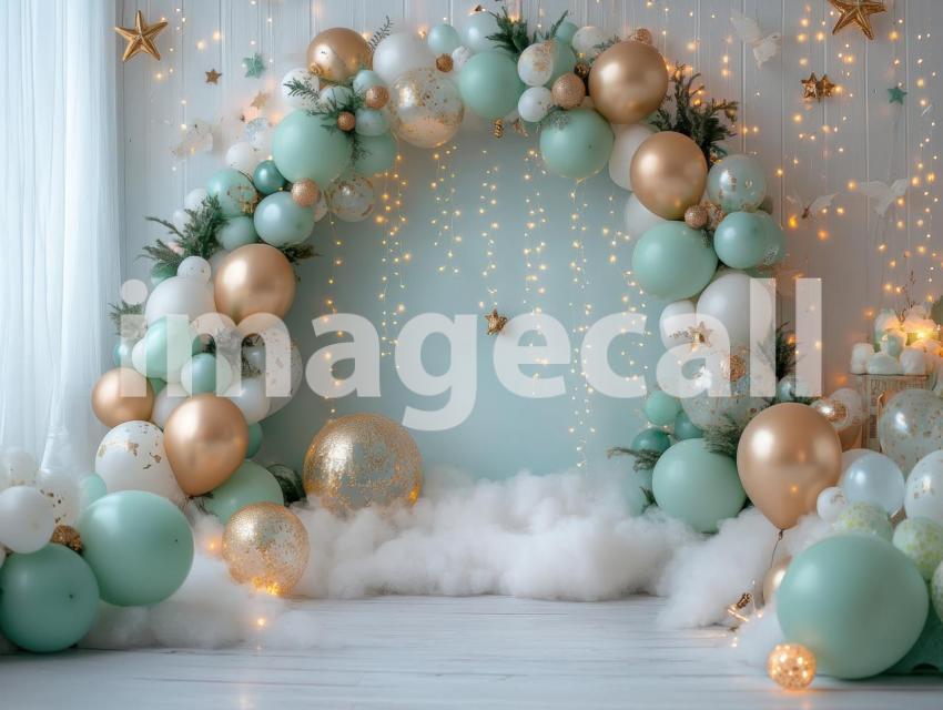 CB0002   Pastel Blue Gold Balloon Celebration (12)  Destiny Backdrops