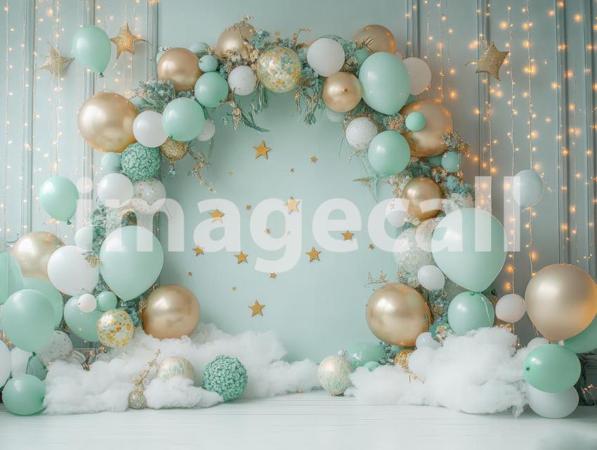 CB0002   Pastel Blue Gold Balloon Celebration (19)  Destiny Backdrops