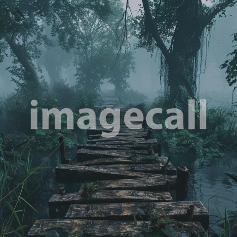 Cspreeti Front view of a narrow wooden bridge winding through 10230e95 cfd9 4635 b362 bd1ec57558b4 3