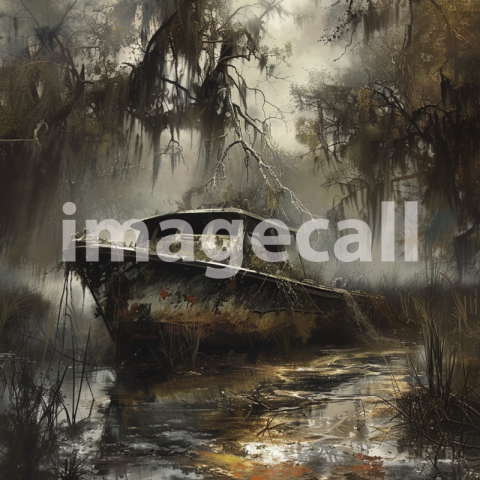 Cspreeti Front view of a derelict boat lodged between gnarled 0cdcfda6 46a1 4a9f ba74 c673a14045d2 3