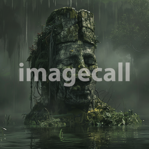 Cspreeti Front view of an ancient moss covered statue half su 030bed88 8a95 423a 8ca3 3a2e5b6b2425 3