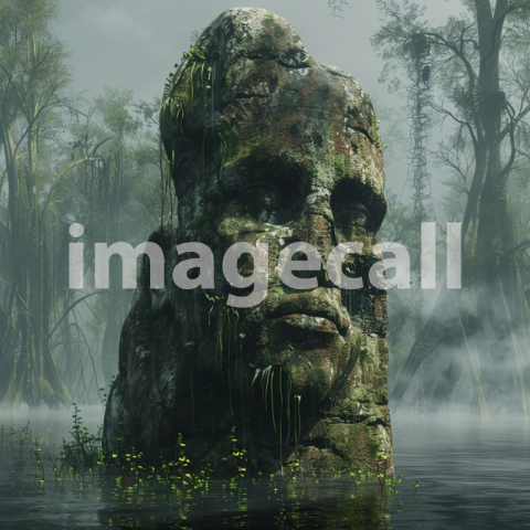 Cspreeti Front view of an ancient moss covered statue half su 030bed88 8a95 423a 8ca3 3a2e5b6b2425 0