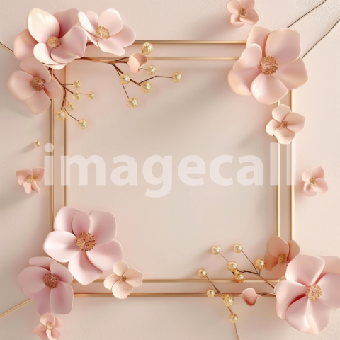 Mockup 3d frame with pink flowers and gold accents on a past 7272310b ad88 4b3f a74d d30dcb6edafc