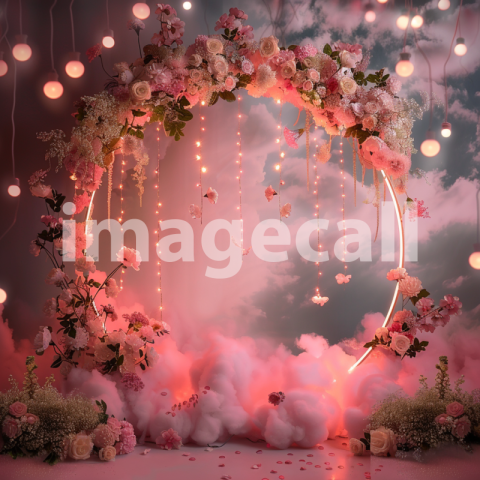 Mockup A pink cloud backdrop with a large round frame decora a118f229 c72e 4039 a1dd ad6823fae98d