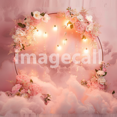Mockup A pink cloud backdrop with a large round frame decora 7c47a852 85b3 4079 8bf8 37ef4652b39e