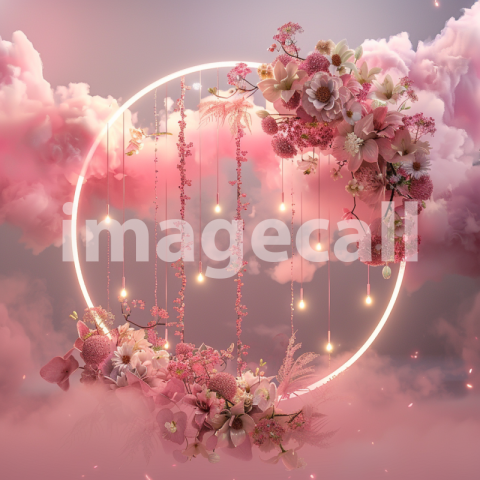 Mockup A pink cloud backdrop with a large round frame decora c8a6b9d7 f368 431c baea f2ebced71080