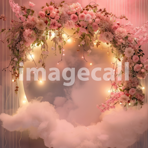 Mockup A pink cloud backdrop with a large round frame decora d400671b f655 409e 813a d1b832faa3b5
