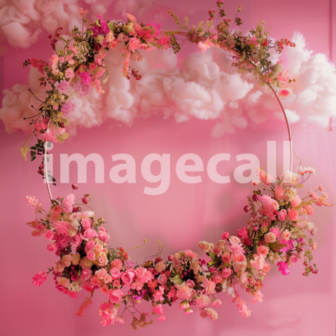 Mockup A pink cloud backdrop with delicate floral garlands s 6eb52ec3 929d 4cdd a9c1 055c833be0ca
