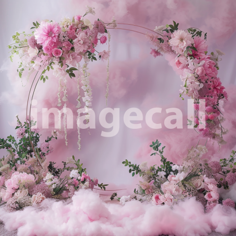 Mockup A pink cloud backdrop with delicate floral garlands s 2de85749 21ca 4bee 8c28 bb9ccf538b72