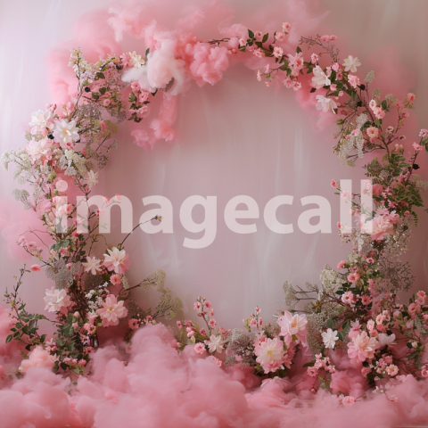 Mockup A pink cloud backdrop with delicate floral garlands s 51f63caa 61e9 4d96 b25c 1c864735681c