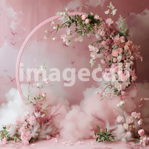 Mockup A pink cloud backdrop with delicate floral garlands s 07117c89 3fe9 4132 b4e4 99ffe26a3c75