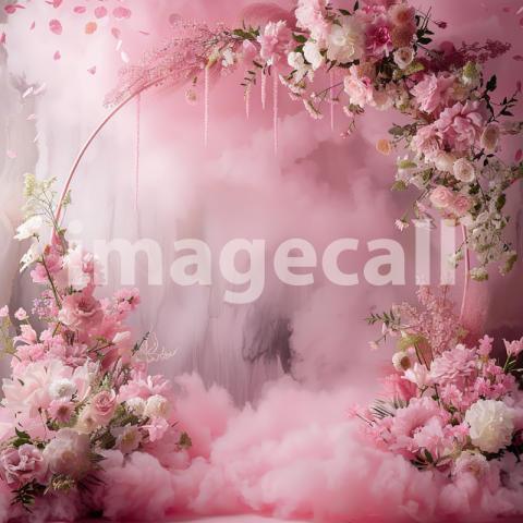 Mockup A pink cloud backdrop with delicate floral garlands s 963998b9 4a37 434c b2b8 5c05834ba45d