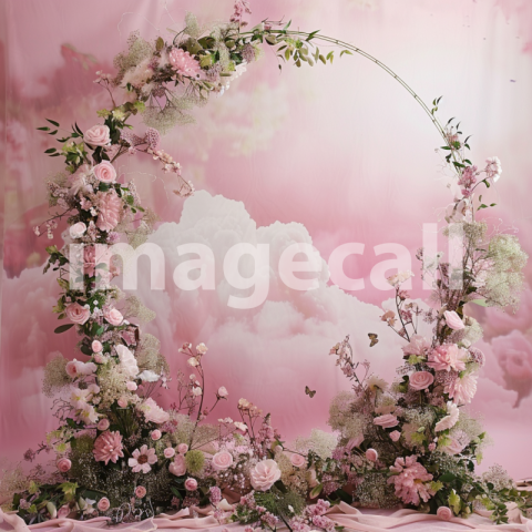 Mockup A pink cloud backdrop with delicate floral garlands s a6143a39 828d 403d 8116 23019d0c7bfd