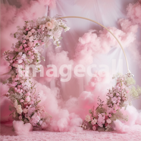 Mockup A pink cloud backdrop with delicate floral garlands s c8e60346 a882 4fdd 929a e0a1accac329