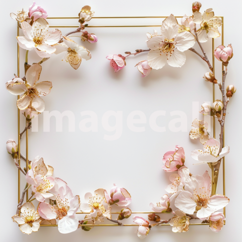 Mockup A white square photo frame with gold edges decorated  6687ab4f 6703 4e2b 8d87 b79831ae7564