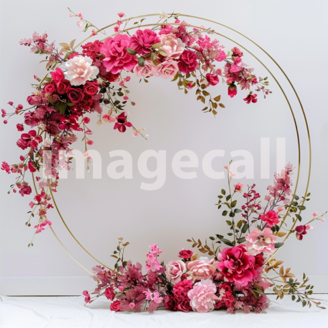 Mockup Haili wedding stage circle arch pink and red flowers  fe73da37 ef44 40a7 933f 08588511c947