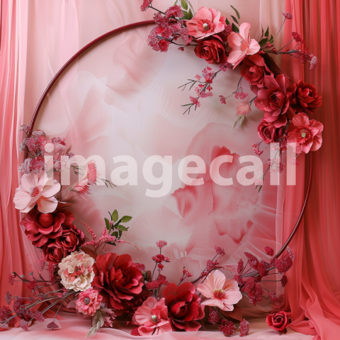 Mockup wedding backdrop circle frame with flowers red and pi 067307a8 367c 4dbe ac90 2d73db6811ba