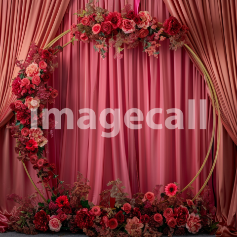 Mockup wedding backdrop circle frame with flowers red and pi a7d3b5e9 c65e 47eb 836b 58097f140120