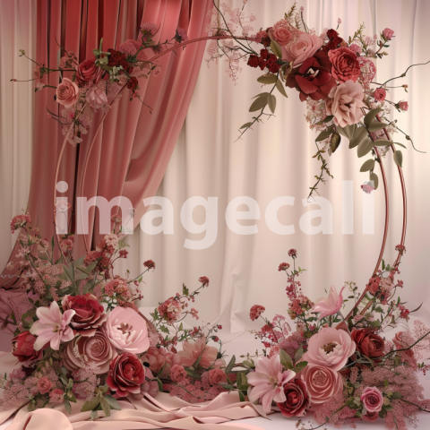 Mockup wedding backdrop circle frame with flowers red and pi fcc1e524 76b1 4eee a307 2859a9e9d947