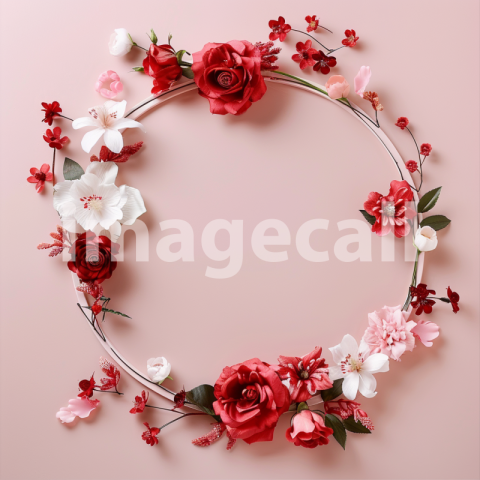 Mockup wedding backdrop circle frame with flowers red and pi fc270562 e9ac 46e2 84e8 0d4db773b1ac