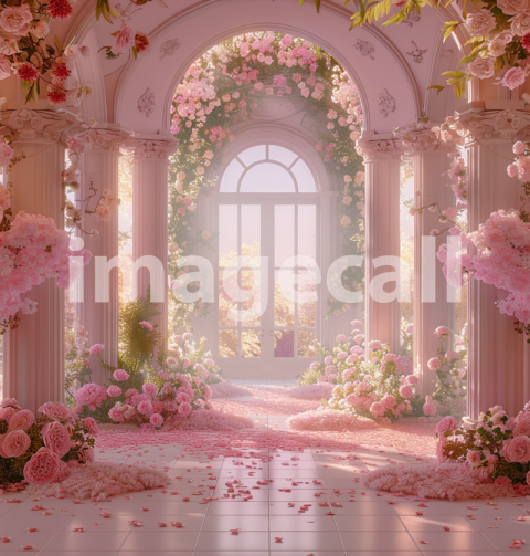 Mockup A pink and white palace hall with an archway surround 5fb493a5 d6be 4281 ae3a Mockupc92bd46a93