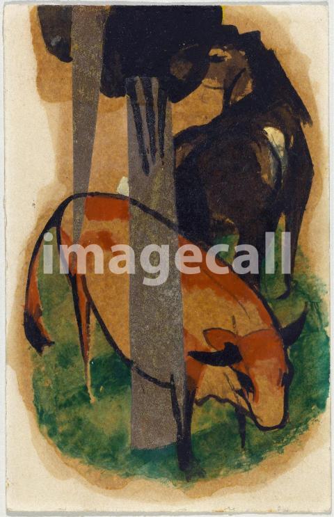 Red horse and yellow cattle (black brown horse and yellow cattle) (1913)