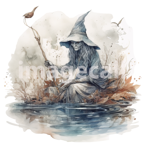 River Witch Watercolor Clipart (2)300dpi