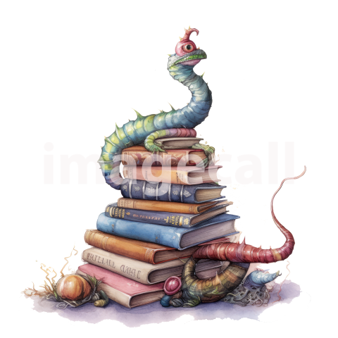 Bookworm Illustration Clipart (9)300dpi