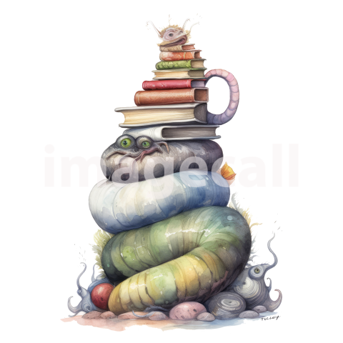 Bookworm Illustration Clipart (4)300dpi