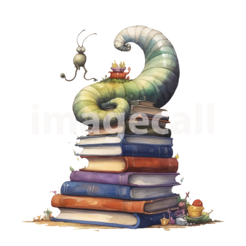 Bookworm Illustration Clipart (1)300dpi