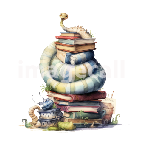 Bookworm Illustration Clipart (3)300dpi