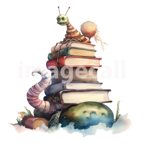Bookworm Illustration Clipart (5)300dpi
